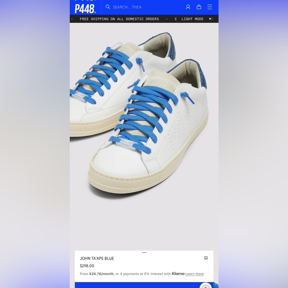 P448 Men's Sneakers in White with Blue Highlights - Picture 10 of 11